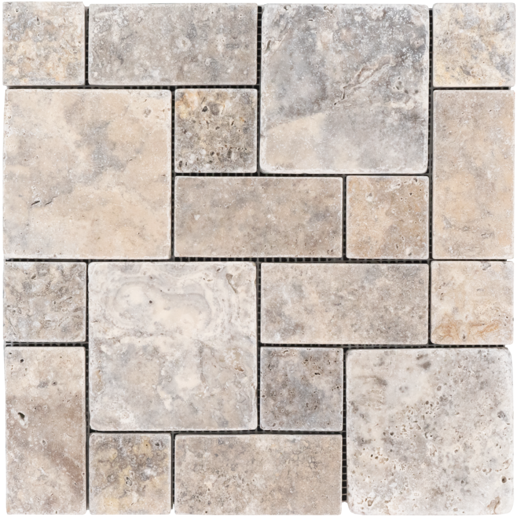 Keystone Tile Pattern 12×12 Nordic Silver Mini Pattern Tumbled Mosaic ® - Keystone Tile
