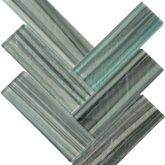 2x6 Herringbone Chevron Rustic Smoke Glossy Glass Mosaic