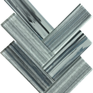 2x6 Herringbone Chevron Gray Dust Glass Mosaic
